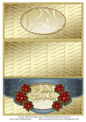 Cut & Fold Envelope Card with Poinsettias & Insert 8