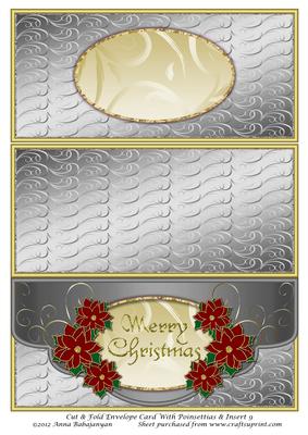Cut & Fold Envelope Card with Poinsettias & Insert 9