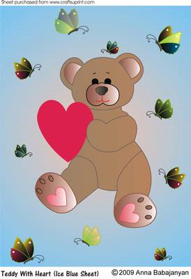 Teddy with Heart ( Ice Blue Sheet )