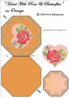 Heart with Rose & Butterflies on Orange