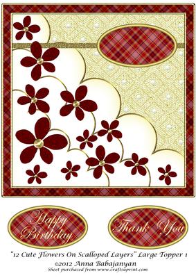 12 Cute Flowers on Scalloped Layers Large Topper 1
