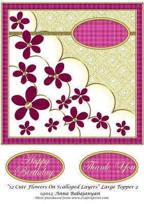12 Cute Flowers on Scalloped Layers Large Topper 2