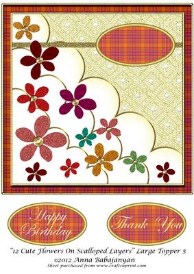 12 Cute Flowers on Scalloped Layers Large Topper 5