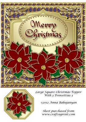 Large Square Christmas Topper with 3 Poinsettias 3