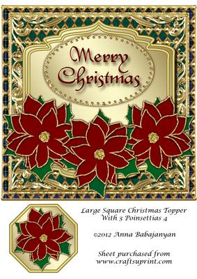 Large Square Christmas Topper with 3 Poinsettias 4