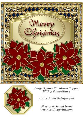 Large Square Christmas Topper with 3 Poinsettias 5
