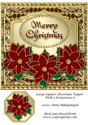 Large Square Christmas Topper with 3 Poinsettias 6