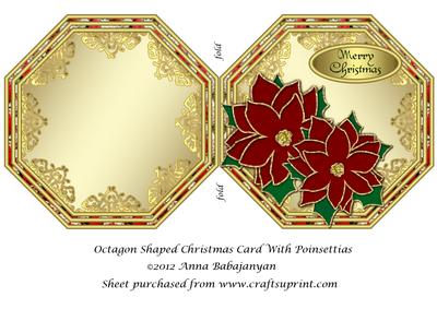 Octagon Shaped Christmas Card with Poinsettias
