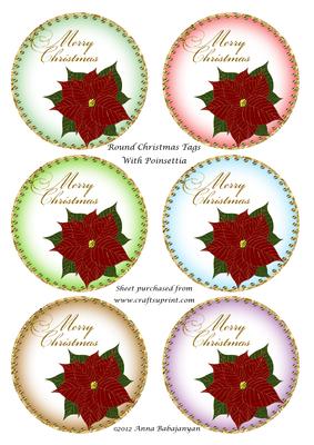 Round Christmas Tags with Poinsettia