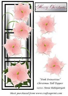 Pink Poinsettias Christmas Tall Topper