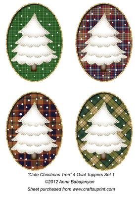 Cute Christmas Tree 4 Oval Toppers Set 1