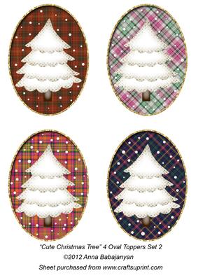 Cute Christmas Tree 4 Oval Toppers Set 2