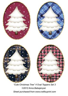 Cute Christmas Tree 4 Oval Toppers Set 3