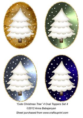 Cute Christmas Tree 4 Oval Toppers Set 4