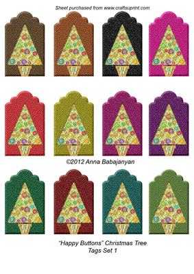 Happy Buttons Christmas Tree Tags Set 1