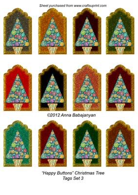 Happy Buttons Christmas Tree Tags Set 3