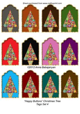 Happy Buttons Christmas Tree Tags Set 4