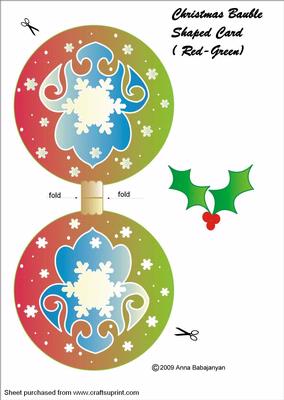 Christmas Bauble Shaped Card ( Red-green)