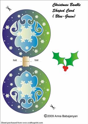 Christmas Bauble Shaped Card ( Blue-green)
