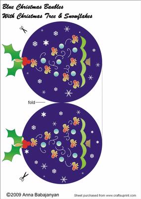 Blue Christmas Baubles with Christmas Tree & Snowflakes