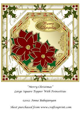 Merry Christmas Large Square Topper with Poinsettias