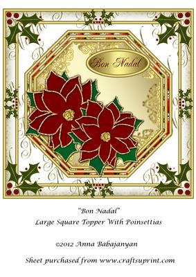 Bon Nadal Large Square Topper with Poinsettias