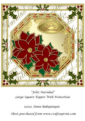 Feliz Navidad Large Square Topper with Poinsettias