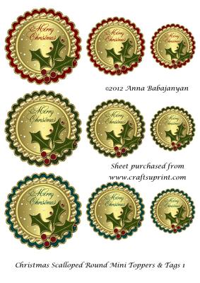 Christmas Scalloped Round Mini Toppers & Tags 1