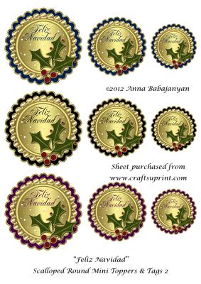 Feliz Navidad Scalloped Round Mini Toppers & Tags 2
