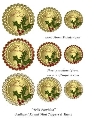Feliz Navidad Scalloped Round Mini Toppers & Tags 3