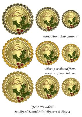 Feliz Navidad Scalloped Round Mini Toppers & Tags 4