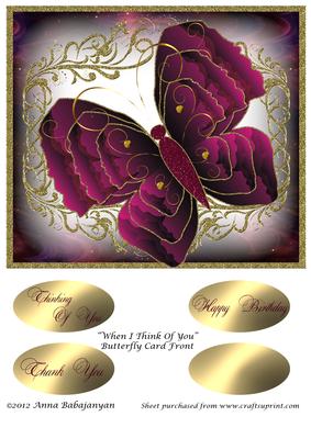 When I Think of You Butterfly Card Front