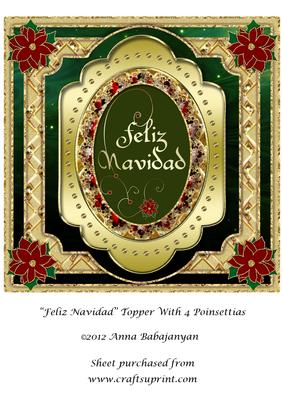Feliz Navidad Topper with 4 Poinsettias