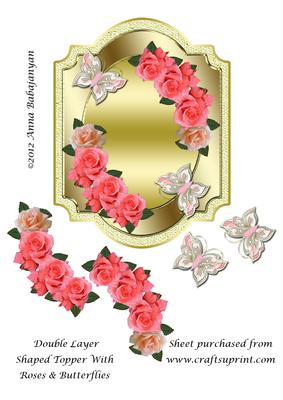 Double Layer Shaped Topper with Roses & Butterflies
