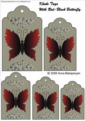Khaki Tags with Red-black Butterfly