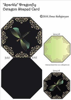 Sparkle Dragonfly Octagon Shaped Card