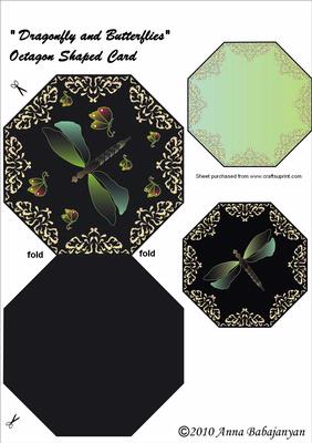 Dragonfly and Butterflies Octagon Shaped Card