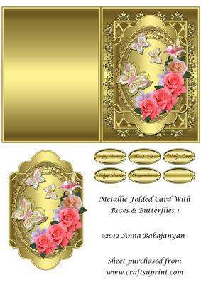 Metallic Folded Card with Roses & Butterflies 1