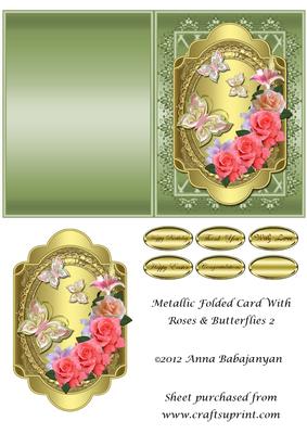 Metallic Folded Card with Roses & Butterflies 2