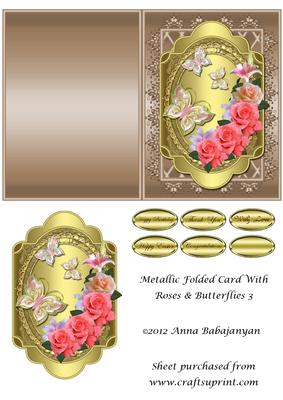 Metallic Folded Card with Roses & Butterflies 3