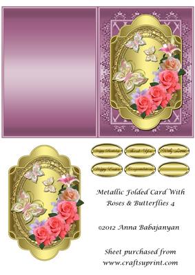 Metallic Folded Card with Roses & Butterflies 4