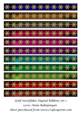 Gold Snowflakes Digital Ribbons Set 1