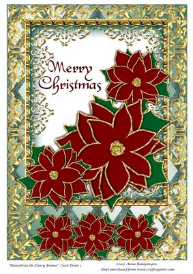 Poinsettias on Fancy Frame Card Front 1