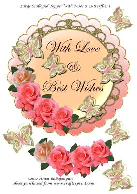 Large Scalloped Topper with Roses & Butterflies 1