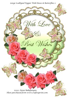 Large Scalloped Topper with Roses & Butterflies 2
