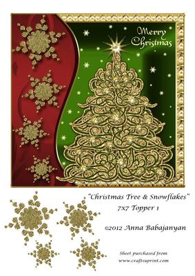 Christmas Tree & Snowflakes 7x7 Topper 1