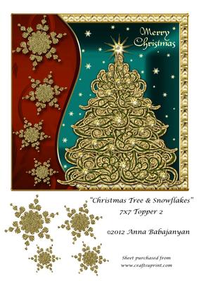 Christmas Tree & Snowflakes 7x7 Topper 2