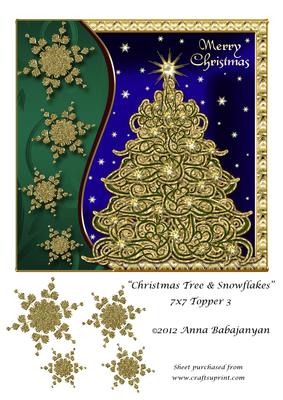 Christmas Tree & Snowflakes 7x7 Topper 3