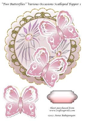 Two Butterflies Various Occasions Scalloped Topper 1