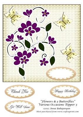 Flowers & 3 Butterflies Various Occasions Topper 3